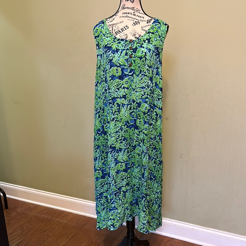 Floral Green and Blue Sleeveless Dress